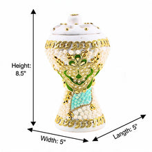 XLarge White-Gold Traditional Clay Incense Burner - Dark Green-Gold Flower