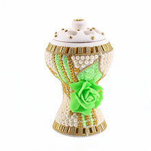 XLarge White-Gold Traditional Clay Incense Burner - Light Green Rose