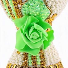 XLarge White-Gold Traditional Clay Incense Burner - Light Green Rose
