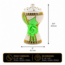 Extra Large Traditional Clay Incense Burner – White & Gold with Light Green Rose Accent, 5 x 5 x 8.5 in
