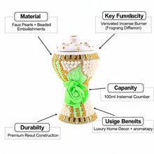 XLarge White-Gold Traditional Clay Incense Burner - Light Green Rose