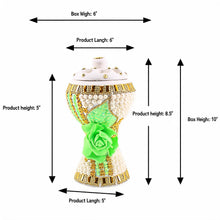 XLarge White-Gold Traditional Clay Incense Burner - Light Green Rose