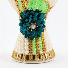 XLarge White-Gold Traditional Clay Incense Burner - Turquoise Sunflower