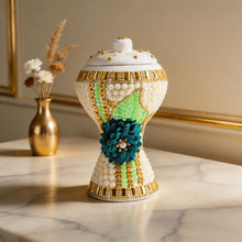 XLarge White-Gold Traditional Clay Incense Burner - Turquoise Sunflower