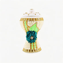 XLarge White-Gold Traditional Clay Incense Burner - Turquoise Sunflower