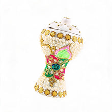 XLarge White-Gold Traditional Clay Incense Burner - Pink-Green Floral Design