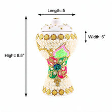 XLarge White-Gold Traditional Clay Incense Burner - Pink-Green Floral Design