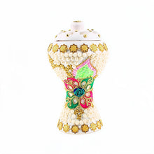 XLarge White-Gold Traditional Clay Incense Burner - Pink-Green Floral Design