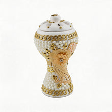 XLarge White-Gold Traditional Clay Incense Burner - Beige Flower