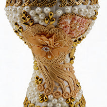 XLarge White-Gold Traditional Clay Incense Burner - Beige Flower