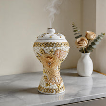 XLarge White-Gold Traditional Clay Incense Burner - Beige Flower