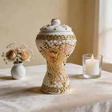 XLarge White-Gold Traditional Clay Incense Burner - Beige Flower
