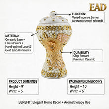 XLarge White-Gold Traditional Clay Incense Burner - Beige Flower