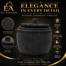 Traditional Yemeni Ferni Clay Cooking Pot with Lid, Large, Black