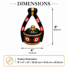 Traditional Clay Sanaani Incense Burner with Top Handle, Black Gold and Red Decorative Burner