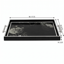 Luxury Black & Silver Floral Decorative Serving Tray with Chrome Handles
