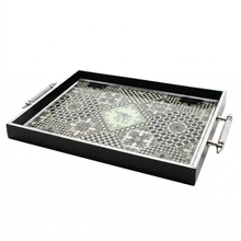 Black & Silver Geometric Mosaic Serving Tray with Chrome Handles