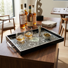 Black & Silver Geometric Mosaic Serving Tray with Chrome Handles