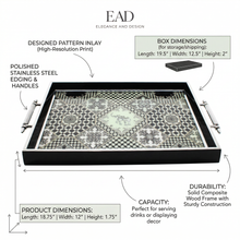 Black & Silver Geometric Mosaic Serving Tray with Chrome Handles