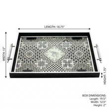 Black & Silver Geometric Mosaic Serving Tray with Chrome Handles