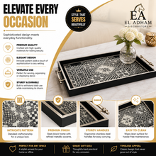 Black & Silver Geometric Mosaic Serving Tray with Chrome Handles