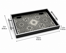 Black & Silver Geometric Mosaic Serving Tray with Chrome Handles