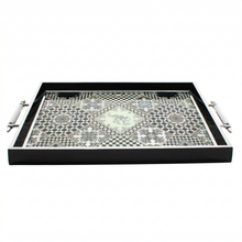 Black & Silver Geometric Mosaic Serving Tray with Chrome Handles