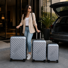 Legan 3-Piece Hard Shell Spinner Luggage Set – Silver Travel Suitcases with 360° Wheels, Large, Medium & Small