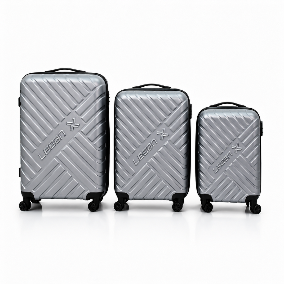 Legan 3-Piece Hard Shell Spinner Luggage Set – Silver Travel Suitcases with 360° Wheels, Large, Medium & Small