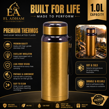 Premium Thermal Water Flask 1.0L - Gold Vacuum Insulated