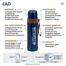 41 oz Stainless Steel Vacuum Insulated Sports Thermos Bottle with Carry Strap - Blue