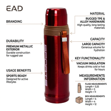 42 oz Stainless Steel Vacuum Insulated Sports Thermos Bottle with Carry Strap - Red