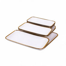 Set of 6 - Elegant White Gold Dinnerware - Glass Tray 14.17" x 7.48" x 1.26"