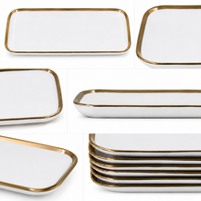 Set of 6 - Elegant White Gold Dinnerware - Glass Tray 14.17" x 7.48" x 1.26"