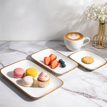 Set of 6 - Elegant White Gold Dinnerware - Glass Tray 14.17" x 7.48" x 1.26"
