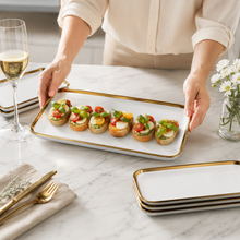 Set of 6 - Elegant White Gold Dinnerware - Glass Tray 14.17" x 7.48" x 1.26"