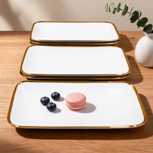 Set of 6 - Elegant White Gold Dinnerware - Glass Tray 14.17" x 7.48" x 1.26"