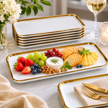 Set of 6 - Elegant White Gold Dinnerware - Glass Tray 14.17" x 7.48" x 1.26"