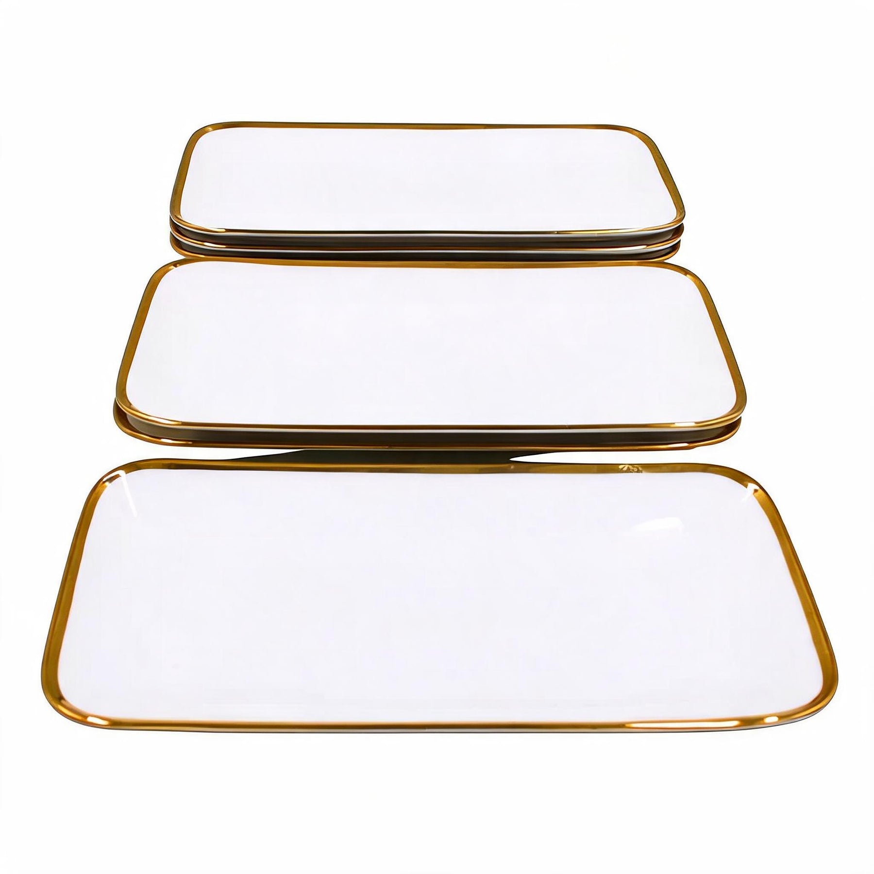 Set of 6 - Elegant White Gold Dinnerware - Glass Tray 14.17" x 7.48" x 1.26"