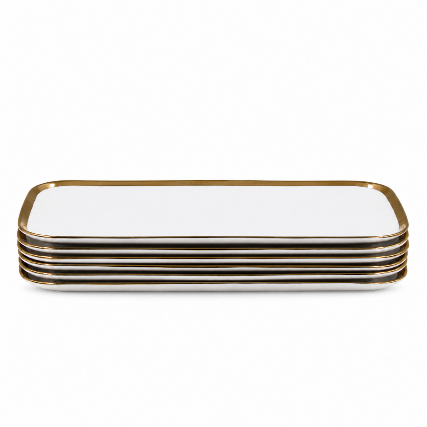 Set of 6 - Elegant White Gold Dinnerware - Glass Tray 14.17" x 7.48" x 1.26"