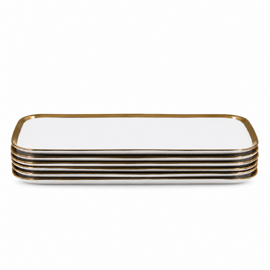 Set of 6 - Elegant White Gold Dinnerware - Glass Tray 14.17" x 7.48" x 1.26"