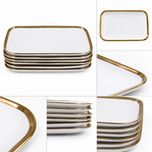 Set of 6 - Elegant White Gold Dinnerware - Glass Tray 9.65" x 6.3" x 0.98"