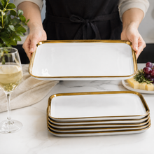 Set of 6 - Elegant White Gold Dinnerware - Glass Tray 9.65" x 6.3" x 0.98"