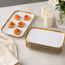 Set of 6 - Elegant White Gold Dinnerware - Glass Tray 9.65" x 6.3" x 0.98"