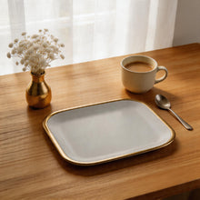 Set of 6 - Elegant White Gold Dinnerware - Glass Dish 10.04" x 0.71"