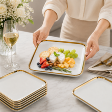 Set of 6 - Elegant White Gold Dinnerware- Glass Dish 8.27" x 0.71"