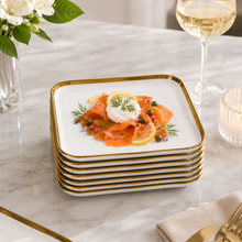 Set of 6 - Elegant White Gold Dinnerware- Glass Dish 8.27" x 0.71"