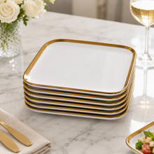 Set of 6 - Elegant White Gold Dinnerware - Glass Dish 5.91" x 0.59"