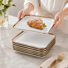 Set of 6 - Elegant White Gold Dinnerware - Glass Dish 5.91" x 0.59"