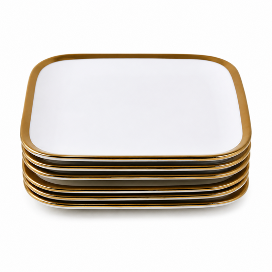 Set of 6 - Elegant White Gold Dinnerware - Glass Dish 5.91" x 0.59"